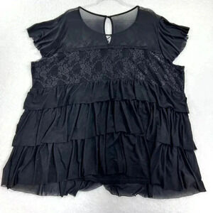 Torrid Black Boho Sheer Lace Feminine Mesh Gothic Babydoll Top Size 4XL